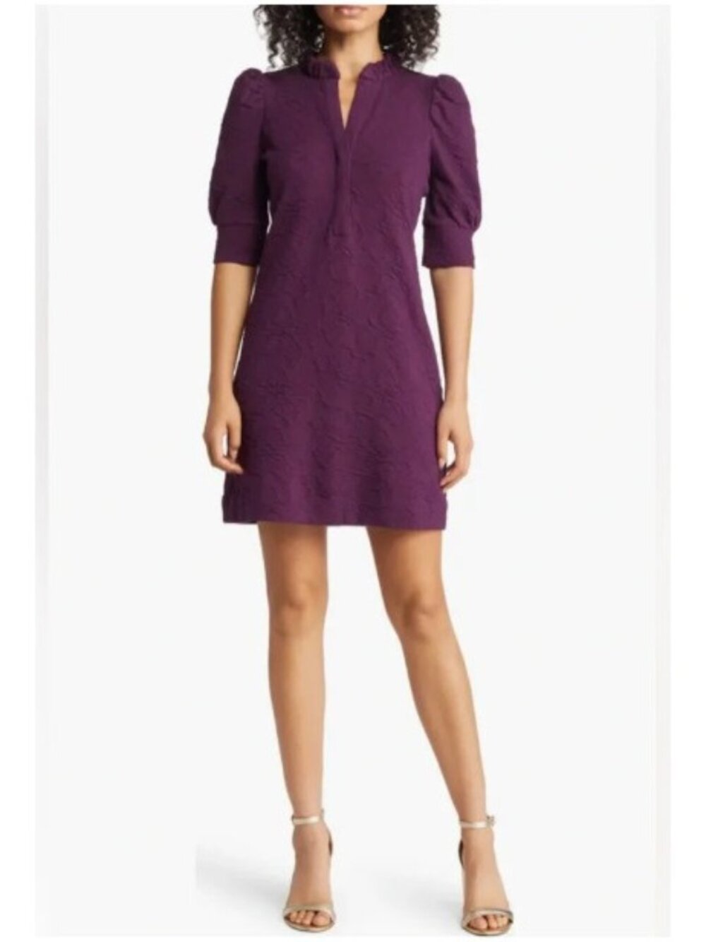 Lilly Pulitzer Elsey Elbow Sleeve Dress M Cherry Ganache Jacquard Purple